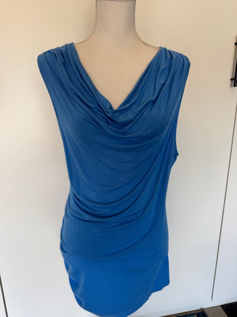 Halogen Blue Draped Cowl Neck Tank Top, size large